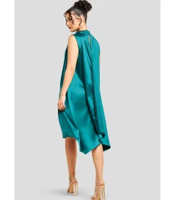 Goddiva Midi-jurk “Cowl Neck Back Wing Satin High Low Midi Dress” oliveGreen New