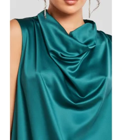 Goddiva Midi-jurk “Cowl Neck Back Wing Satin High Low Midi Dress” oliveGreen New