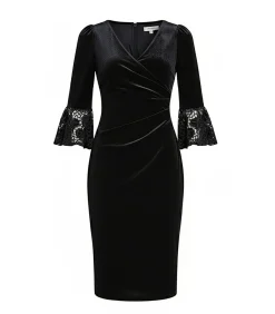 Goddiva Midi-jurk “Crochet Velvet Wrap Midi Dress” black Clearance