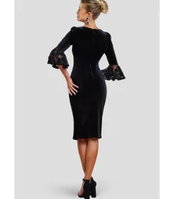 Goddiva Midi-jurk “Crochet Velvet Wrap Midi Dress” black Clearance