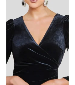 Goddiva Midi-jurk “Crochet Velvet Wrap Midi Dress” black Clearance