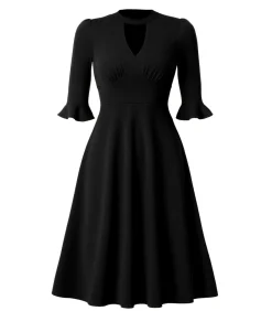 Goddiva Midi-jurk “Flared Sleeve Midi Dress” black