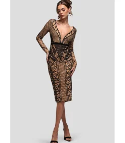 Goddiva Midi-jurk “Geometric Sequin Plunge Midi” black Outlet