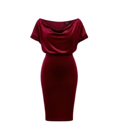 Goddiva Midi-jurk “Glitter Velvet Cowl Neck Sheath Midi Dress” darkRed Online