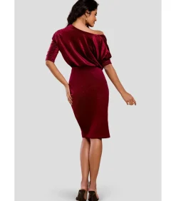 Goddiva Midi-jurk “Glitter Velvet Cowl Neck Sheath Midi Dress” darkRed Online