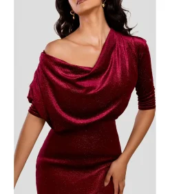 Goddiva Midi-jurk “Glitter Velvet Cowl Neck Sheath Midi Dress” darkRed Online