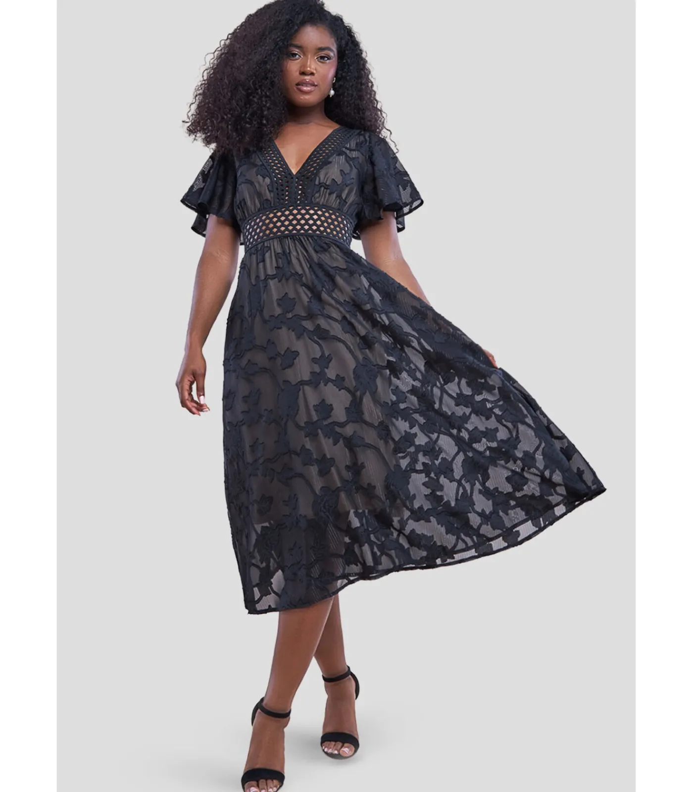 Goddiva Midi-jurk “Jacquard Lurex Burnout A Line Midi Dress” black Clearance