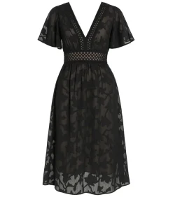 Goddiva Midi-jurk “Jacquard Lurex Burnout A Line Midi Dress” black Clearance