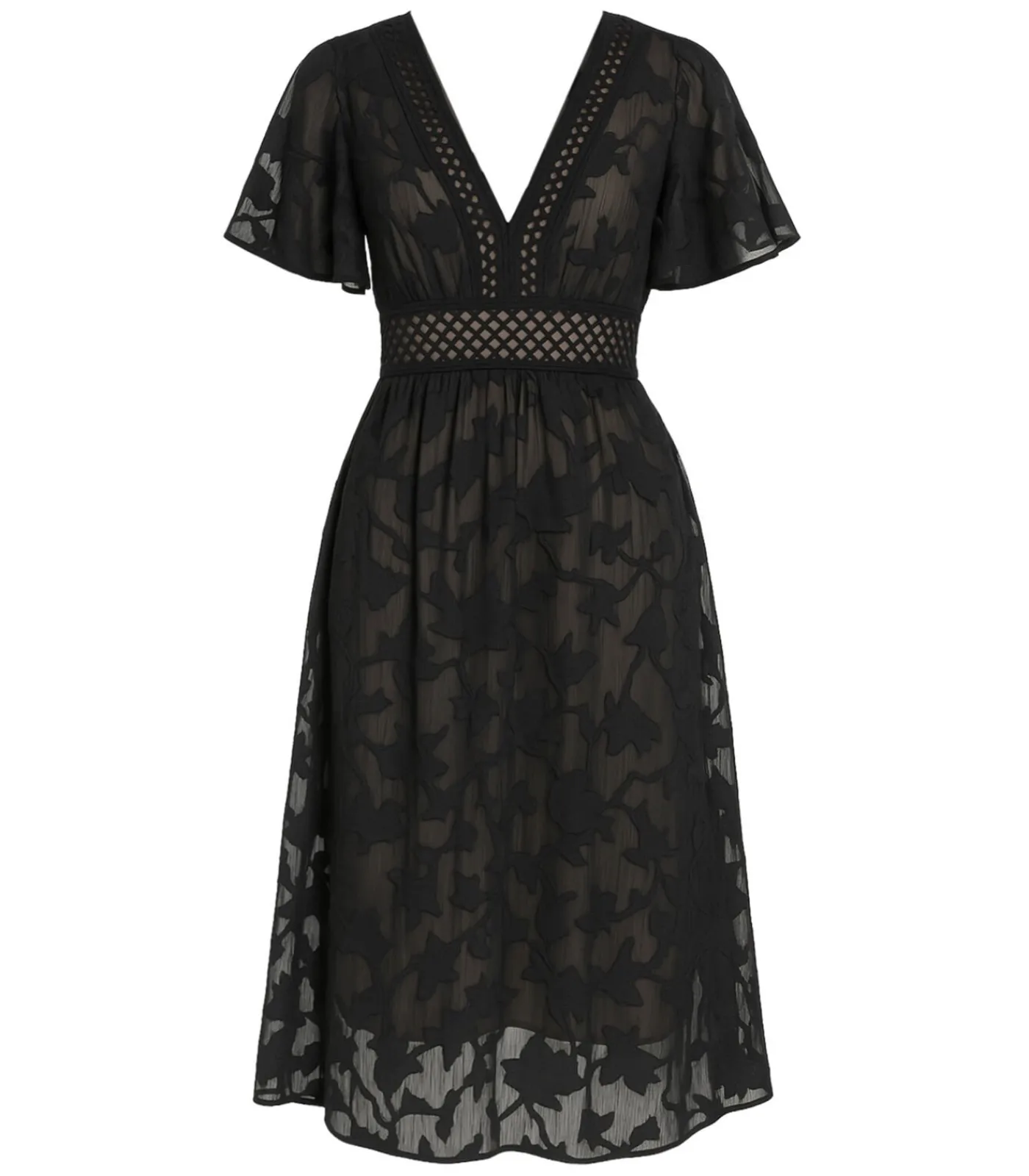 Goddiva Midi-jurk “Jacquard Lurex Burnout A Line Midi Dress” black Clearance