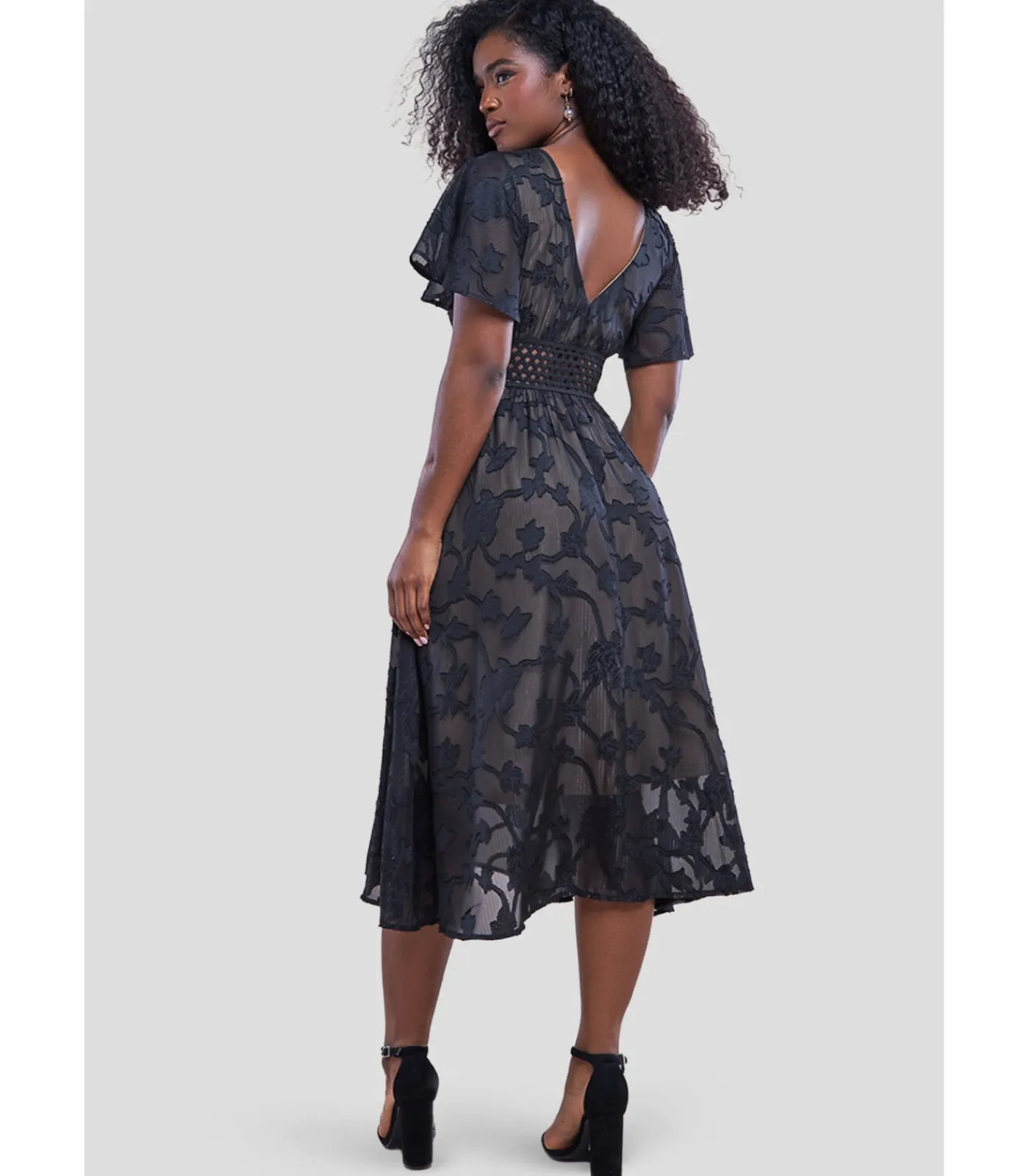 Goddiva Midi-jurk “Jacquard Lurex Burnout A Line Midi Dress” black Clearance