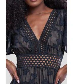 Goddiva Midi-jurk “Jacquard Lurex Burnout A Line Midi Dress” black Clearance