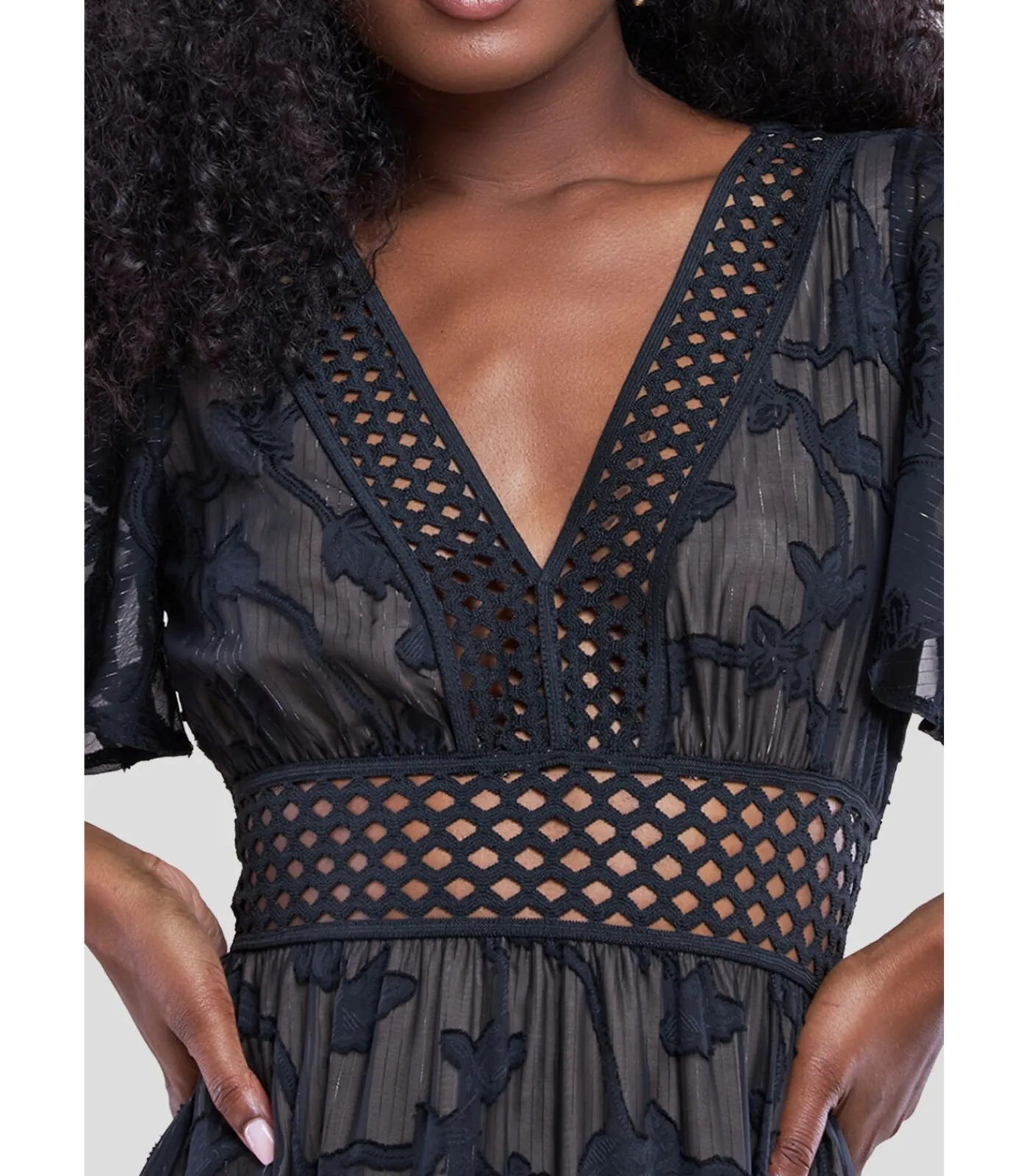 Goddiva Midi-jurk “Jacquard Lurex Burnout A Line Midi Dress” black Clearance