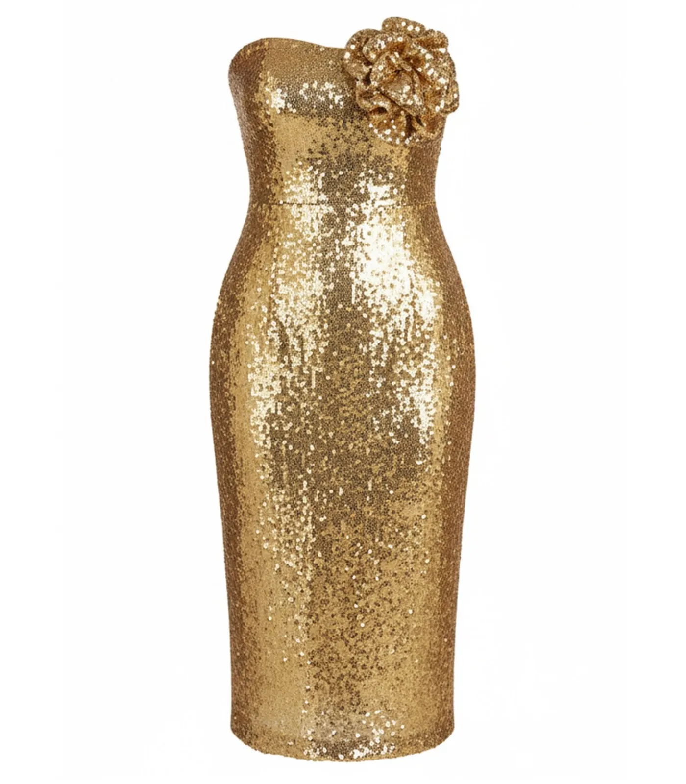 Goddiva Midi-jurk “Liquid Sequin Boobtube Midaxi With Corsage” gold New