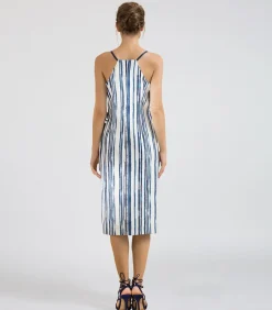 Smart & Joy Midi-jurk met dun bandje en ruche in gestreepte print blue Online