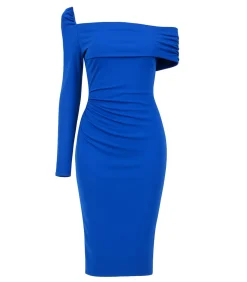 Goddiva Midi-jurk “One Shoulder Scuba Midi Dress” blue Outlet