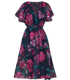 Goddiva Midi-jurk “Printed Lurex A Line Flutter Sleeve Midi Dress” black Online