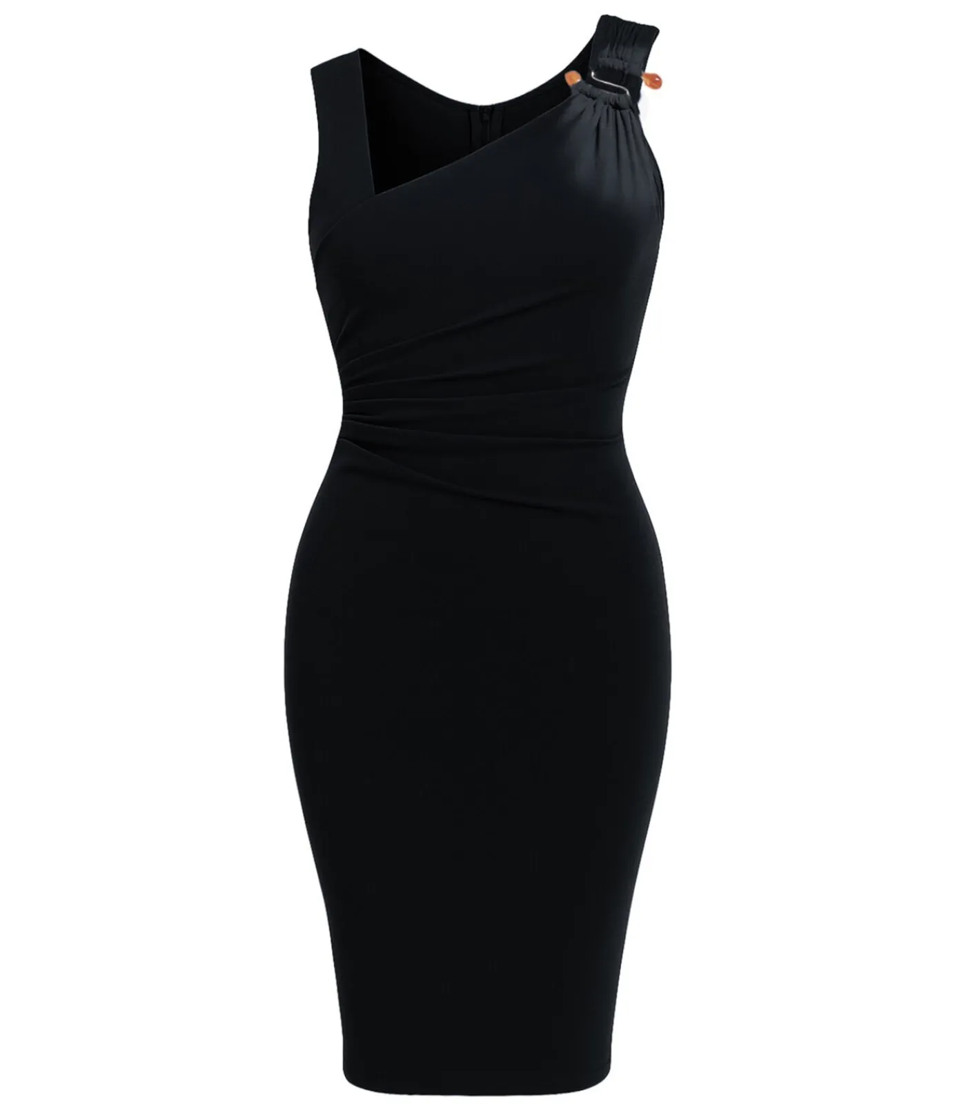 Goddiva Midi-jurk “Scuba Crepe Asymmetric Neck Midi Dress” black Hot
