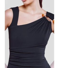 Goddiva Midi-jurk “Scuba Crepe Asymmetric Neck Midi Dress” black Hot