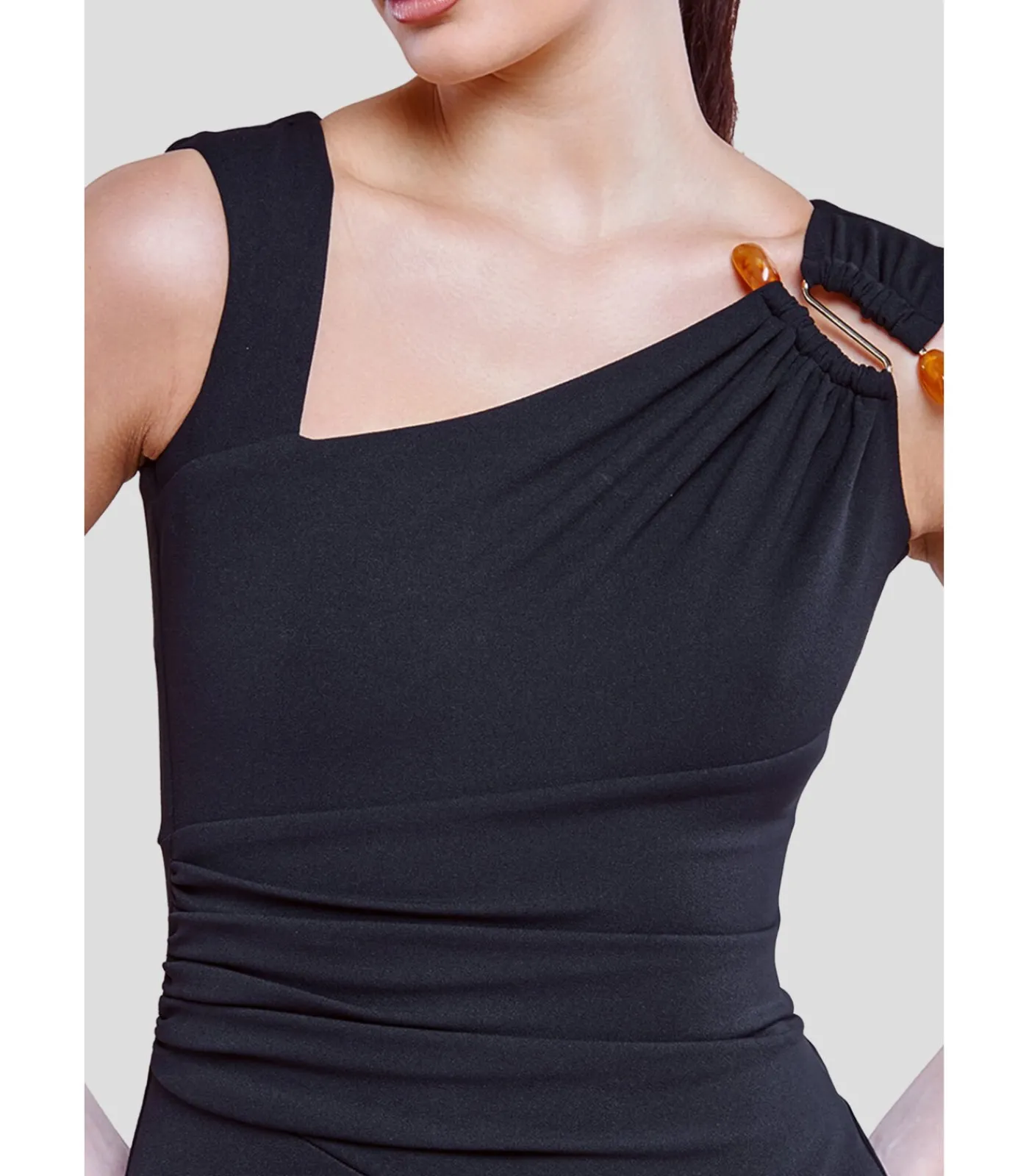 Goddiva Midi-jurk “Scuba Crepe Asymmetric Neck Midi Dress” black Hot