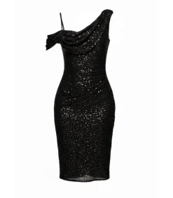 Goddiva Midi-jurk “Sequin Cowl One Shoulder Midi Dress” black Outlet