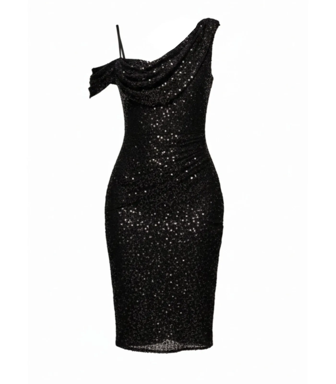 Goddiva Midi-jurk “Sequin Cowl One Shoulder Midi Dress” black Outlet