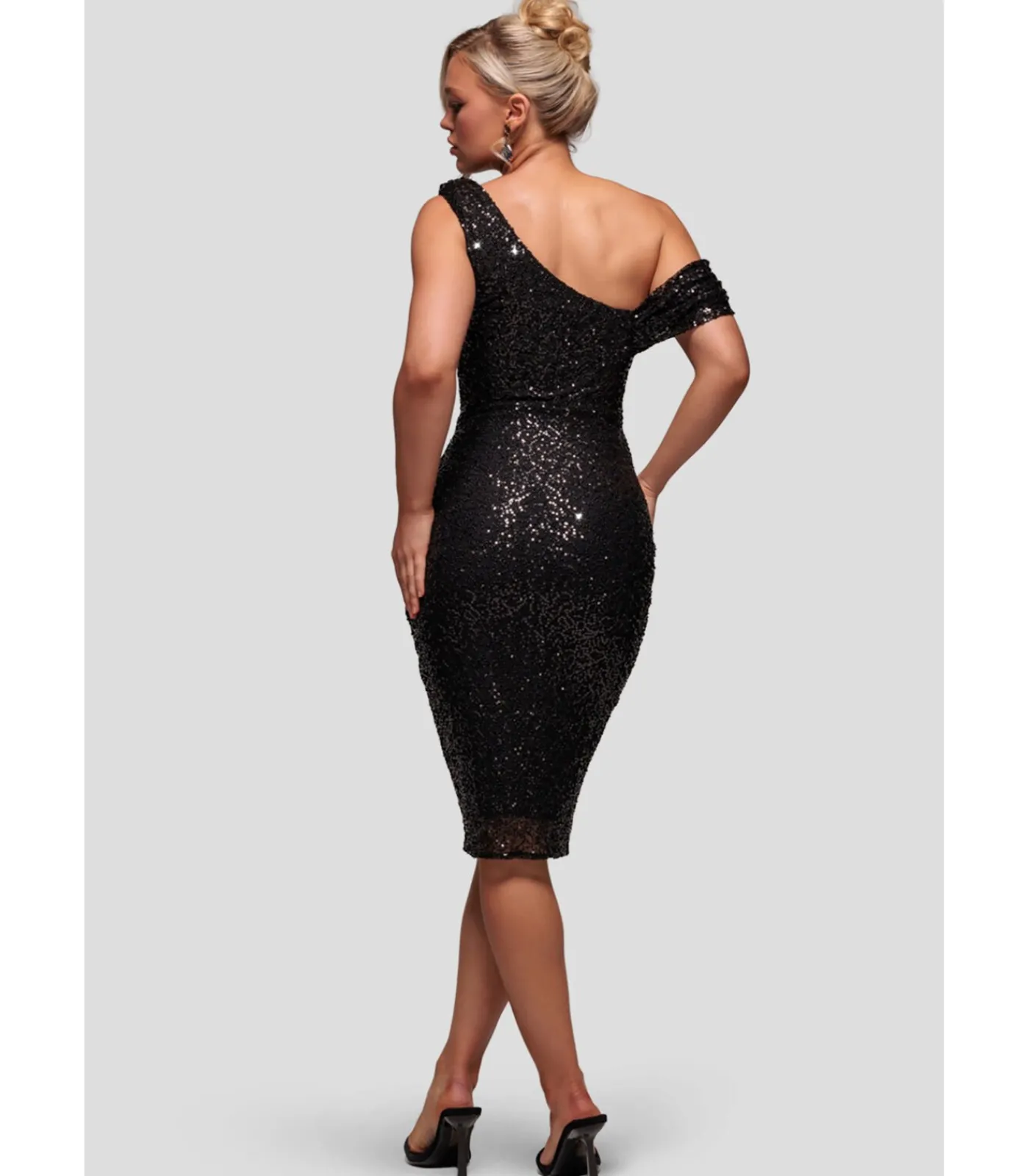 Goddiva Midi-jurk “Sequin Cowl One Shoulder Midi Dress” black Outlet