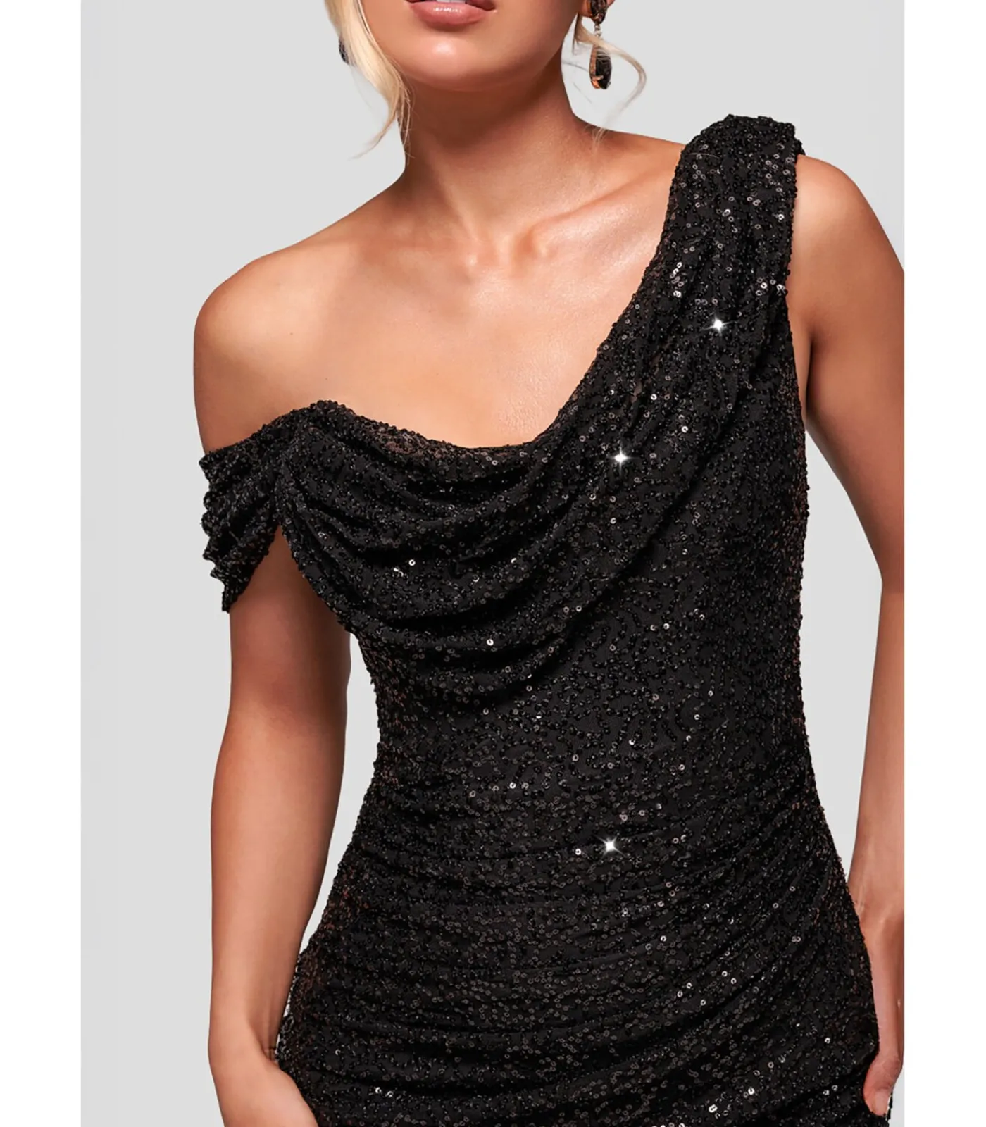Goddiva Midi-jurk “Sequin Cowl One Shoulder Midi Dress” black Outlet