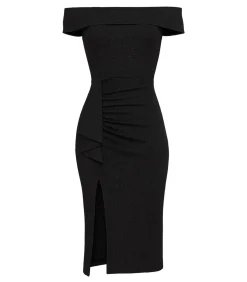 Goddiva Midi-jurk “Sparkling Bardot Midi With Waterfall Ruffle” black Clearance