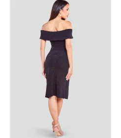 Goddiva Midi-jurk “Sparkling Bardot Midi With Waterfall Ruffle” black Clearance