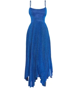 Goddiva Midi-jurk “Tie Back Pleated Lurex Skater Midi Dress” blue Discount