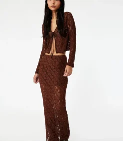 Koton Midi-rok met Kant in Slanke Pasvorm brown Hot