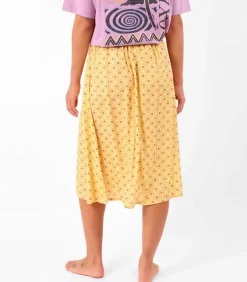 Oxbow Midi-vloeiende en bedrukte rok RAVINA ochreYellow Online