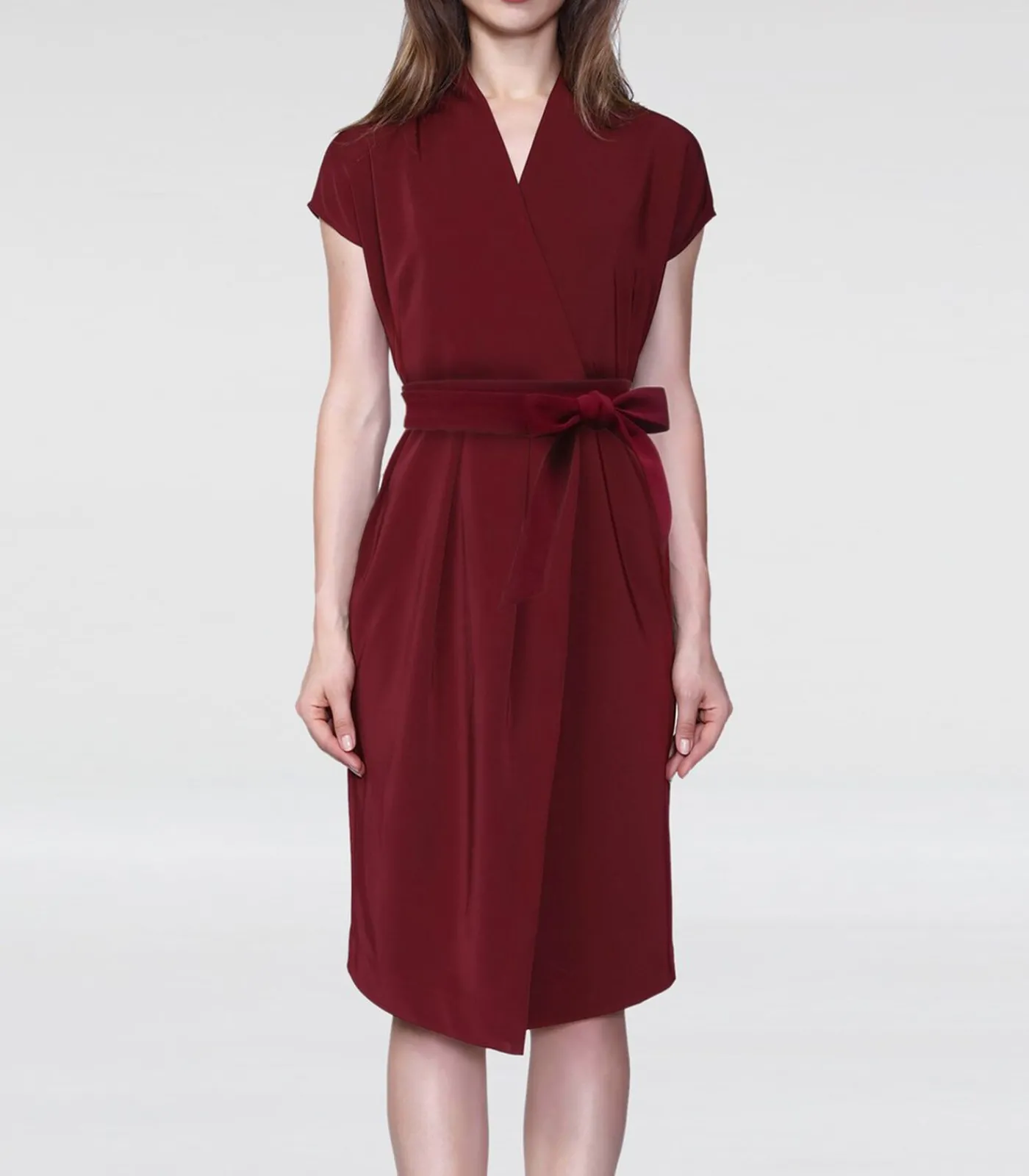 Smart & Joy Mid-length wikkeljurk met toegevoegde riem bordeaux Hot