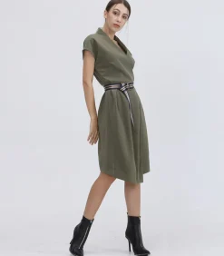 Smart & Joy Mid-length wrap Effet-jurk en toegevoegde riem oliveGreen New