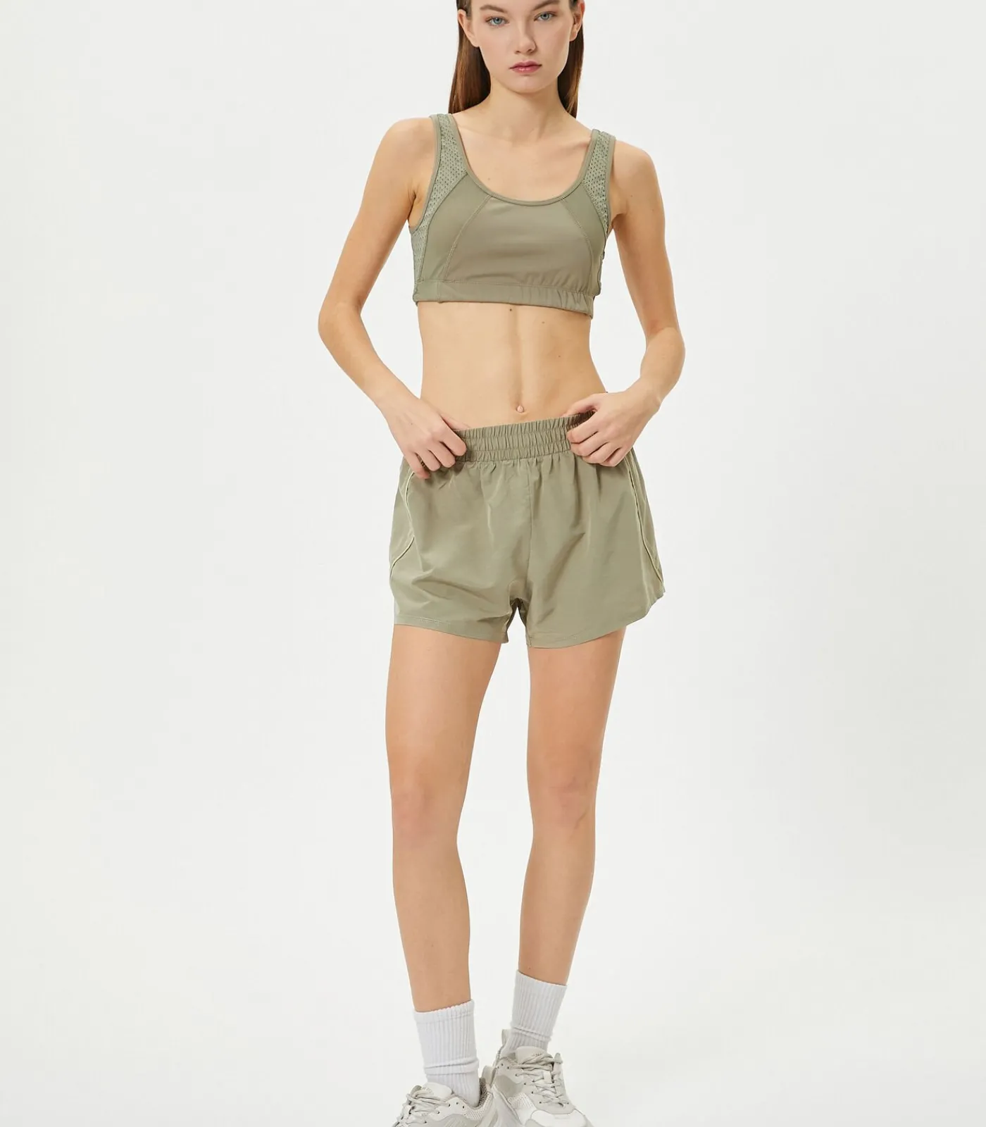 Koton Mini Hardloopshort Hoog en Biye Detail khaki Sale