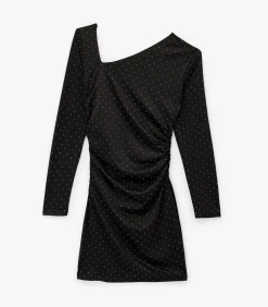 Koton Mini-jurk Asymmetrische Halslijn Lange Mouwen Strass black Hot
