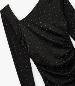 Koton Mini-jurk Asymmetrische Halslijn Lange Mouwen Strass black Hot