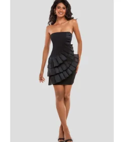 Goddiva Mini-jurk “Fan Pleated Boobtube Scuba Crepe Mini” black Online