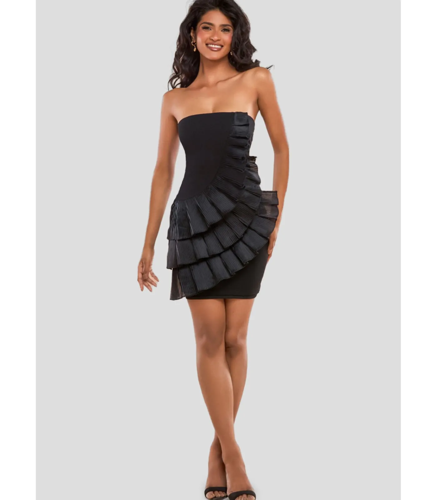 Goddiva Mini-jurk “Fan Pleated Boobtube Scuba Crepe Mini” black Online