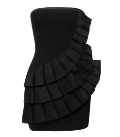 Goddiva Mini-jurk “Fan Pleated Boobtube Scuba Crepe Mini” black Online
