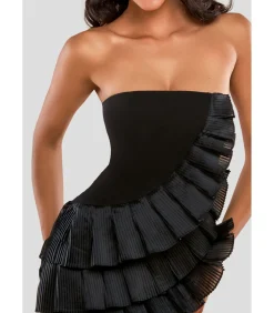 Goddiva Mini-jurk “Fan Pleated Boobtube Scuba Crepe Mini” black Online