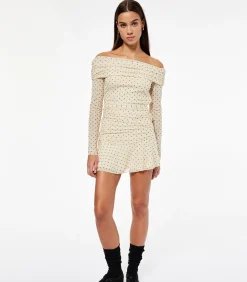 Koton Mini-jurk Met Lange Mouwen Polkadot Off-shoulder yellow Outlet