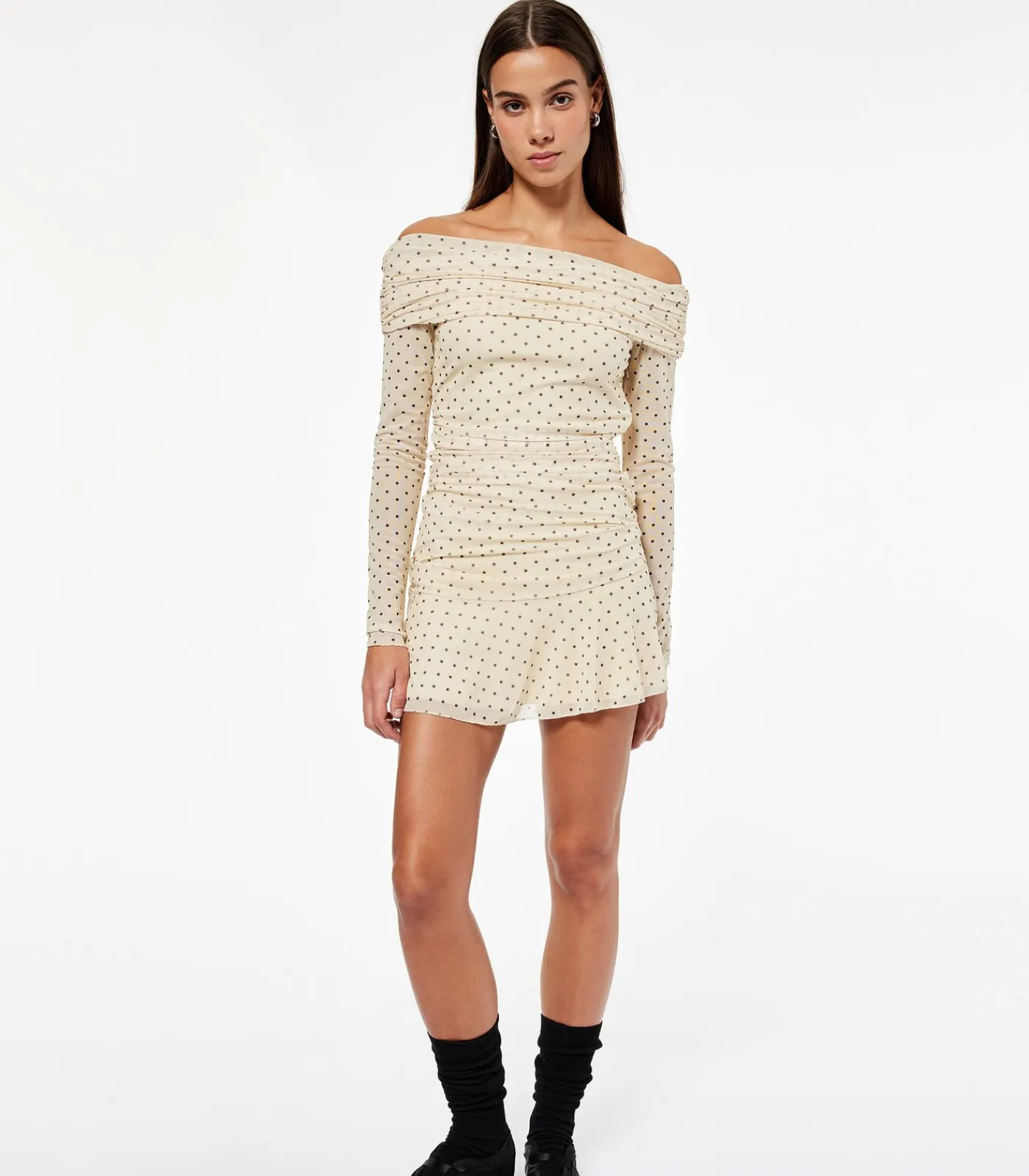 Koton Mini-jurk Met Lange Mouwen Polkadot Off-shoulder yellow Outlet