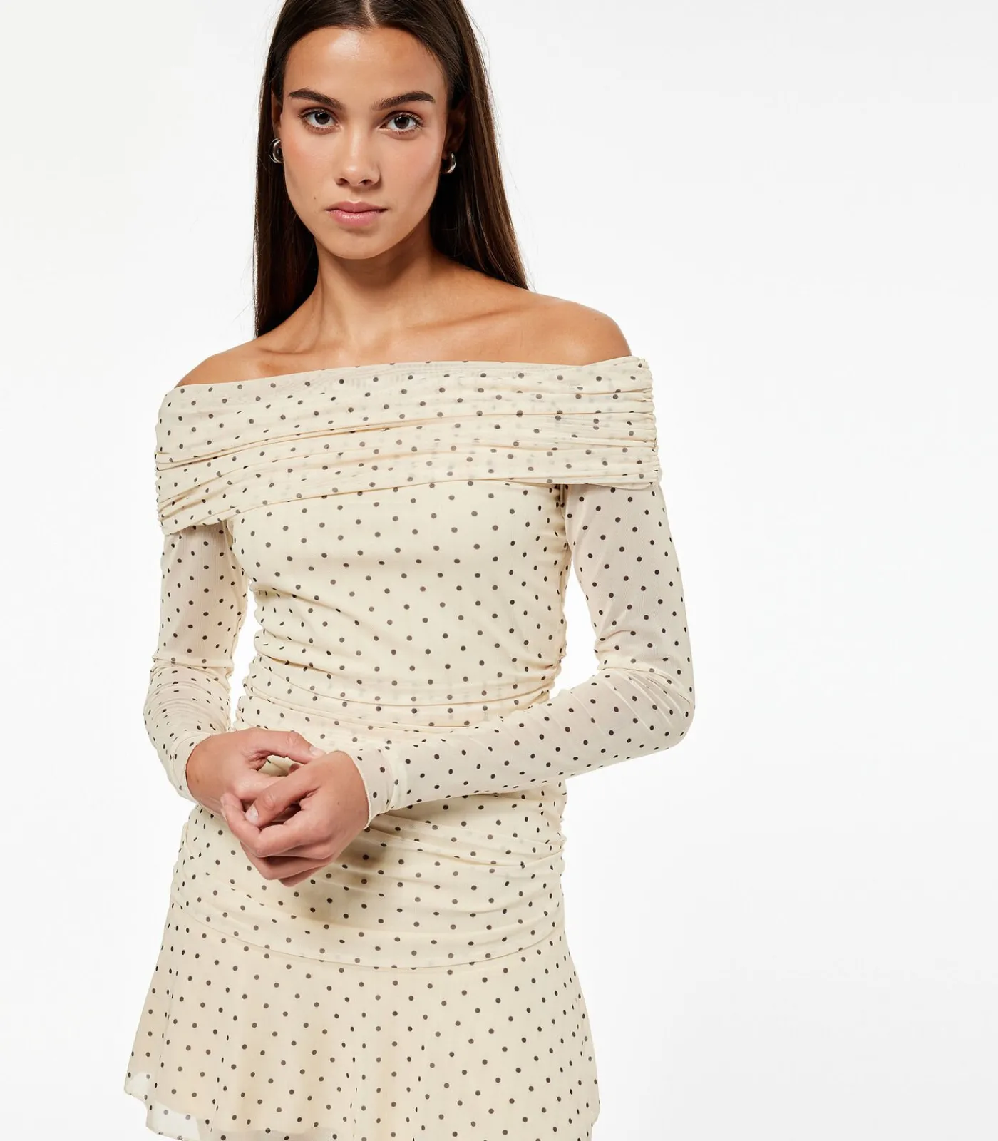Koton Mini-jurk Met Lange Mouwen Polkadot Off-shoulder yellow Outlet