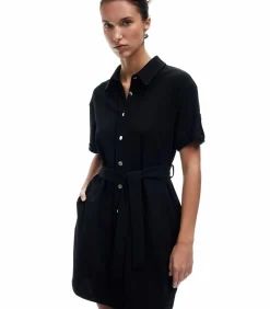 Koton Mini-jurk Polo Kraag Korte Mouwen Zwarte Knoopsluiting black Outlet