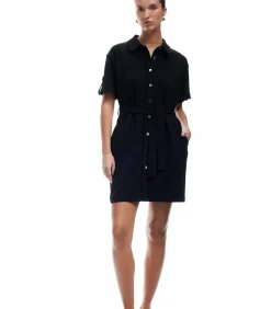 Koton Mini-jurk Polo Kraag Korte Mouwen Zwarte Knoopsluiting black Outlet