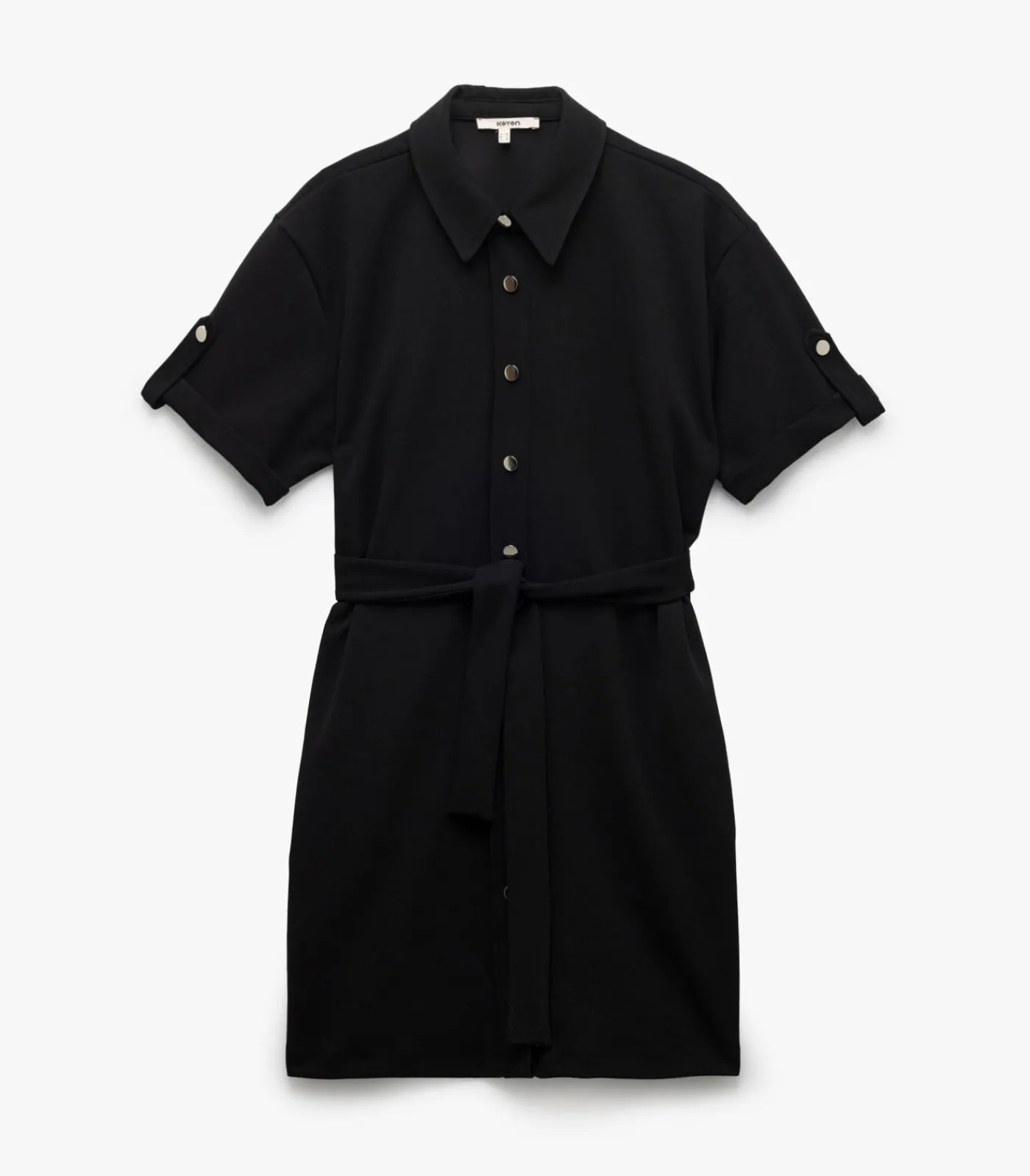 Koton Mini-jurk Polo Kraag Korte Mouwen Zwarte Knoopsluiting black Outlet