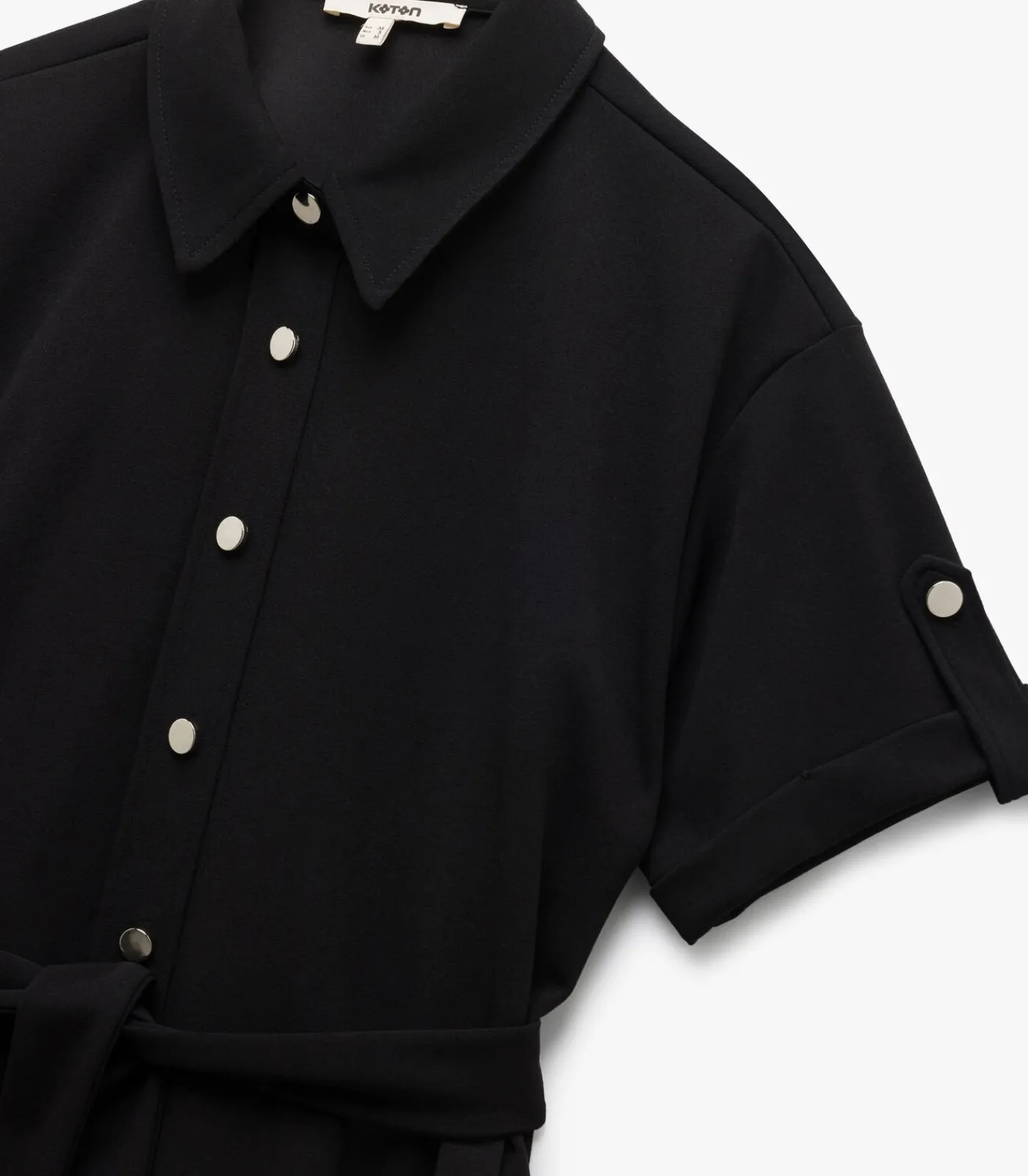 Koton Mini-jurk Polo Kraag Korte Mouwen Zwarte Knoopsluiting black Outlet
