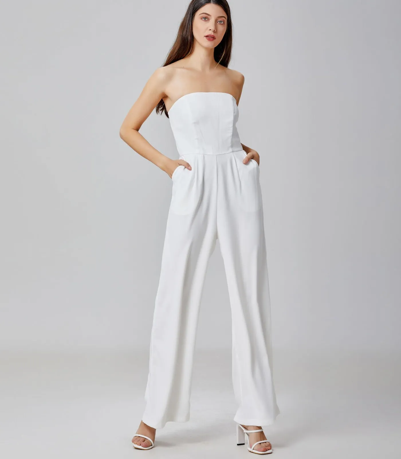 Smart & Joy Minimalistische bustier jumpsuit white Sale