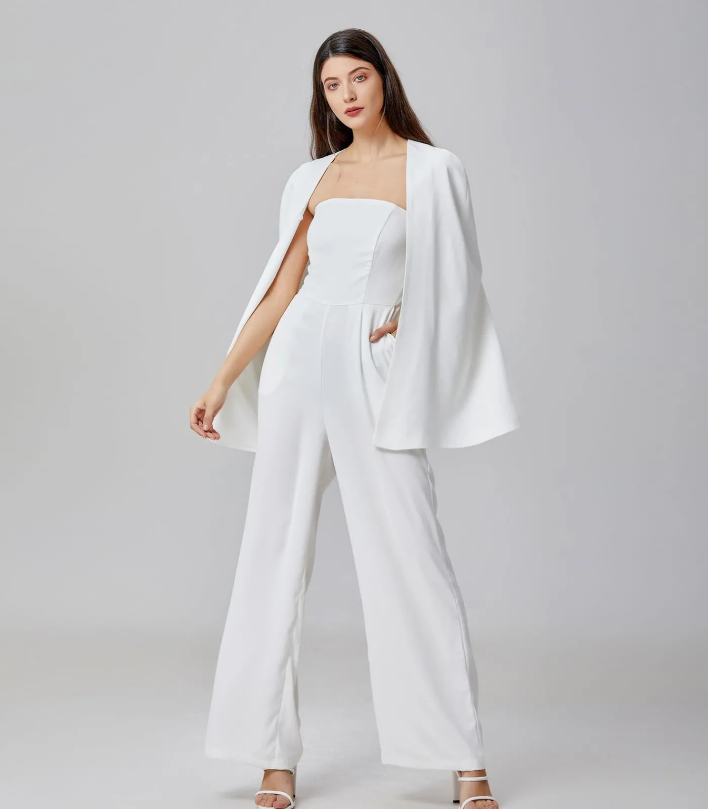 Smart & Joy Minimalistische bustier jumpsuit white Sale